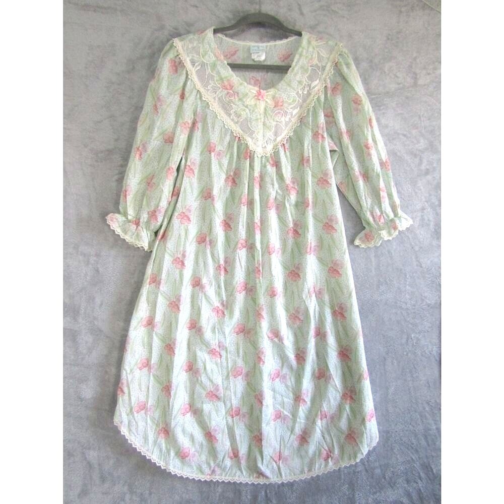 Gilligan & O'Malley Vintage Nightgown Women's Small Floral Lace Trim 80s Cottage